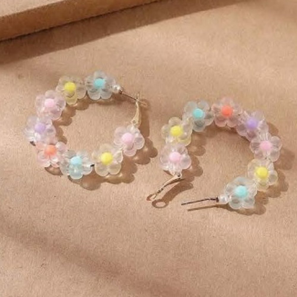 Gold Colored Large Flowered Hoop Earrings